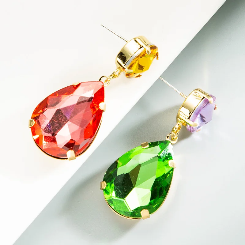 Fashion rhinestone earring red ruby gemstone western green stone funky earring jewelry for women 2023 aretes de mujer moda plata