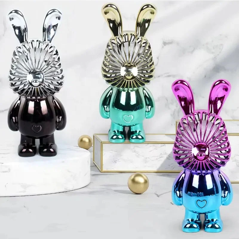 Portable mini electric cooling fan cooler plastic hand held rechargeable standing bear rabbit animal ear neck fans for women
