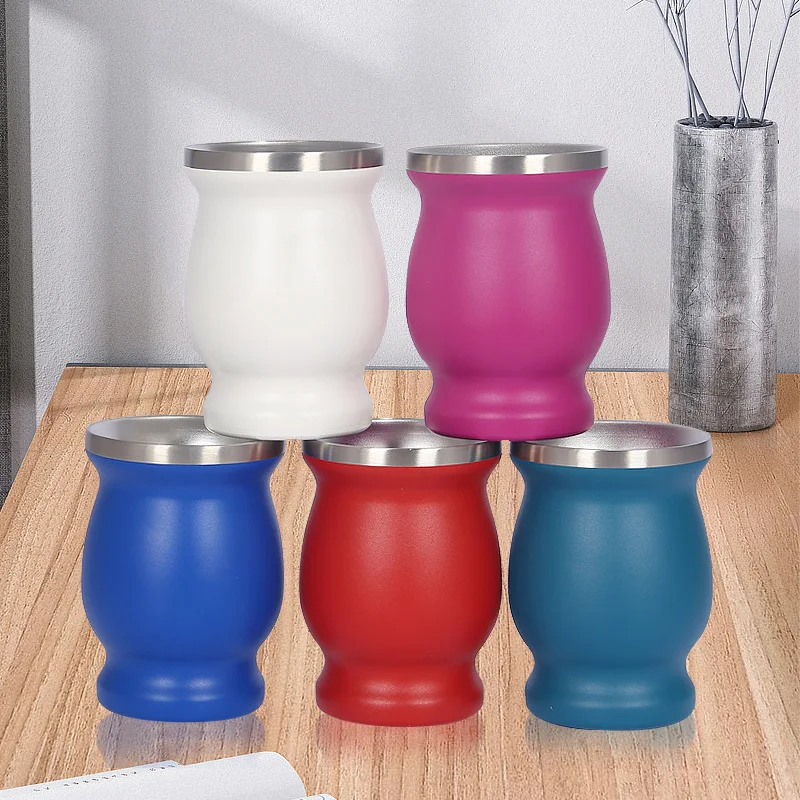 Argentina 8oz yerba mate tea tea cup double walled insulated Stainless steel yerba mate cup with straw