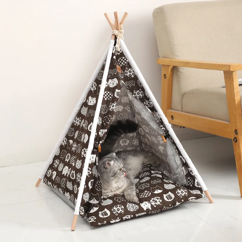 Breathable Tepee Frame Travel Hous Cave Bed Indoor Tent Pet Large Tower Wood Cat Dog House