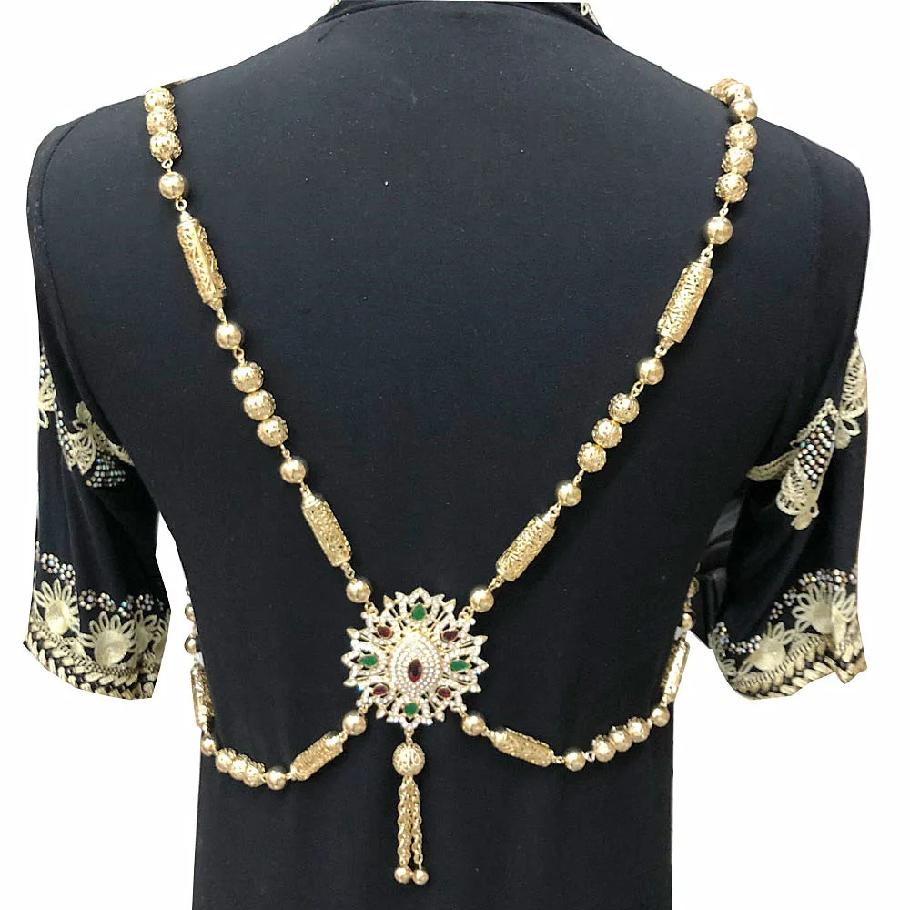 2020 Moroccan Wedding Dress Horse-eye Crystal Morocco Bride Breast And Shoulder Back Tassels Necklace Accessories Big Size
