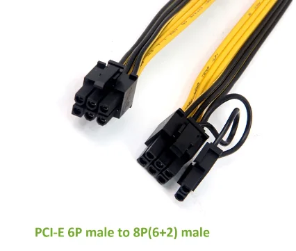 Кабель PCI-E PCIE PCI-Express 6P Штекерный до 8Pin (6 + 2P) Мужской видеокарты кабель питания 50 см BTC удлинитель шахтера