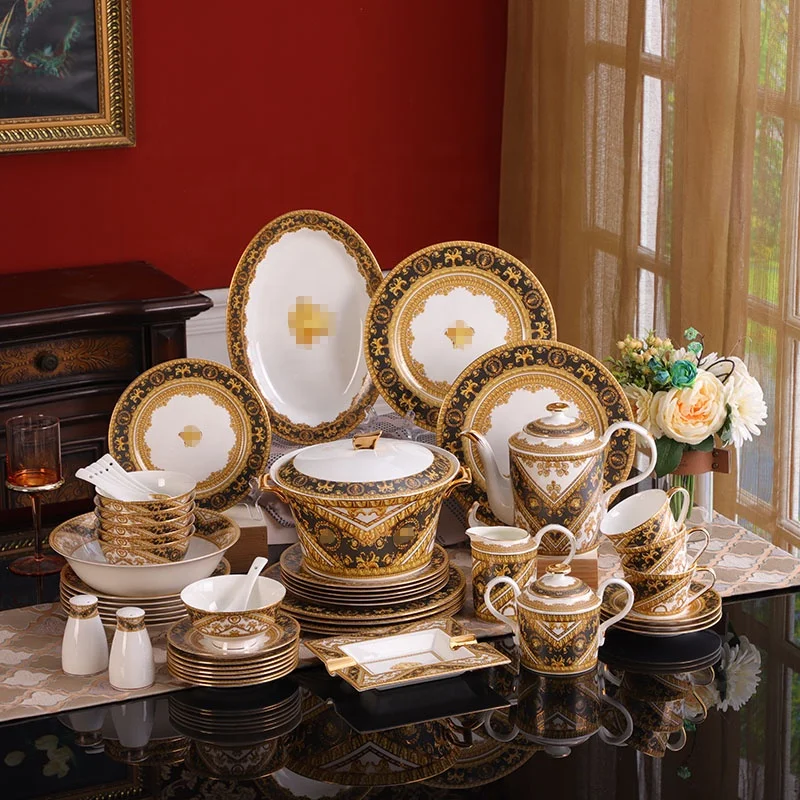 Wholesale Western ceramic 58pcs dinnerware sets bone china coffee cup dishes and plates porcelain dinner set for 6 people