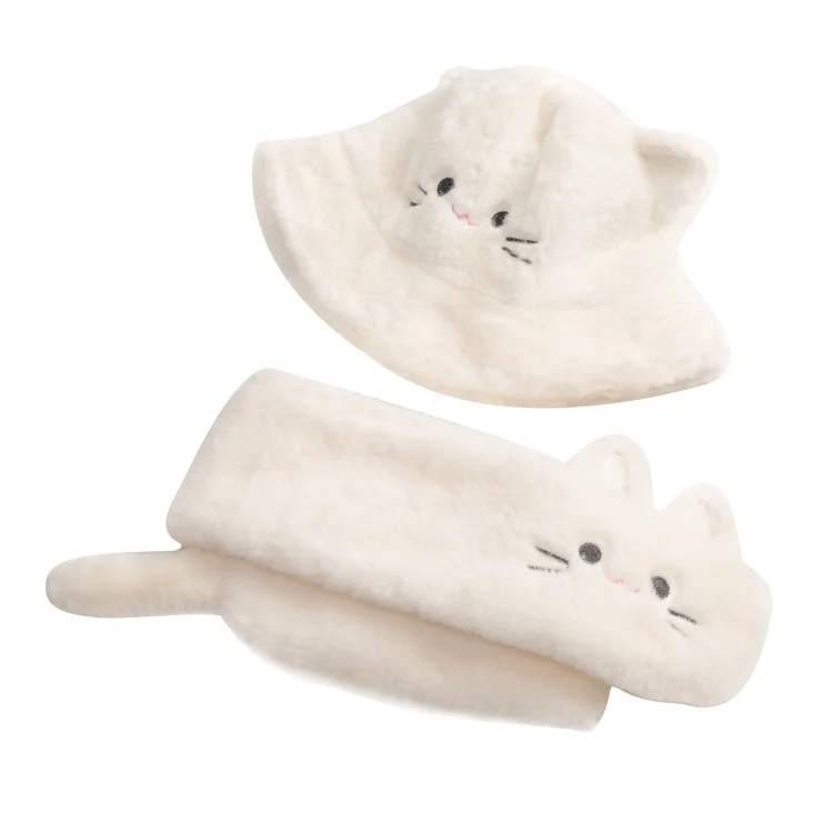 Милая детская шапка котенок с маленькими ушками и шарфом из искусственного меха для мальчиков и девочек детская зимняя плотная теплая Панама для детей