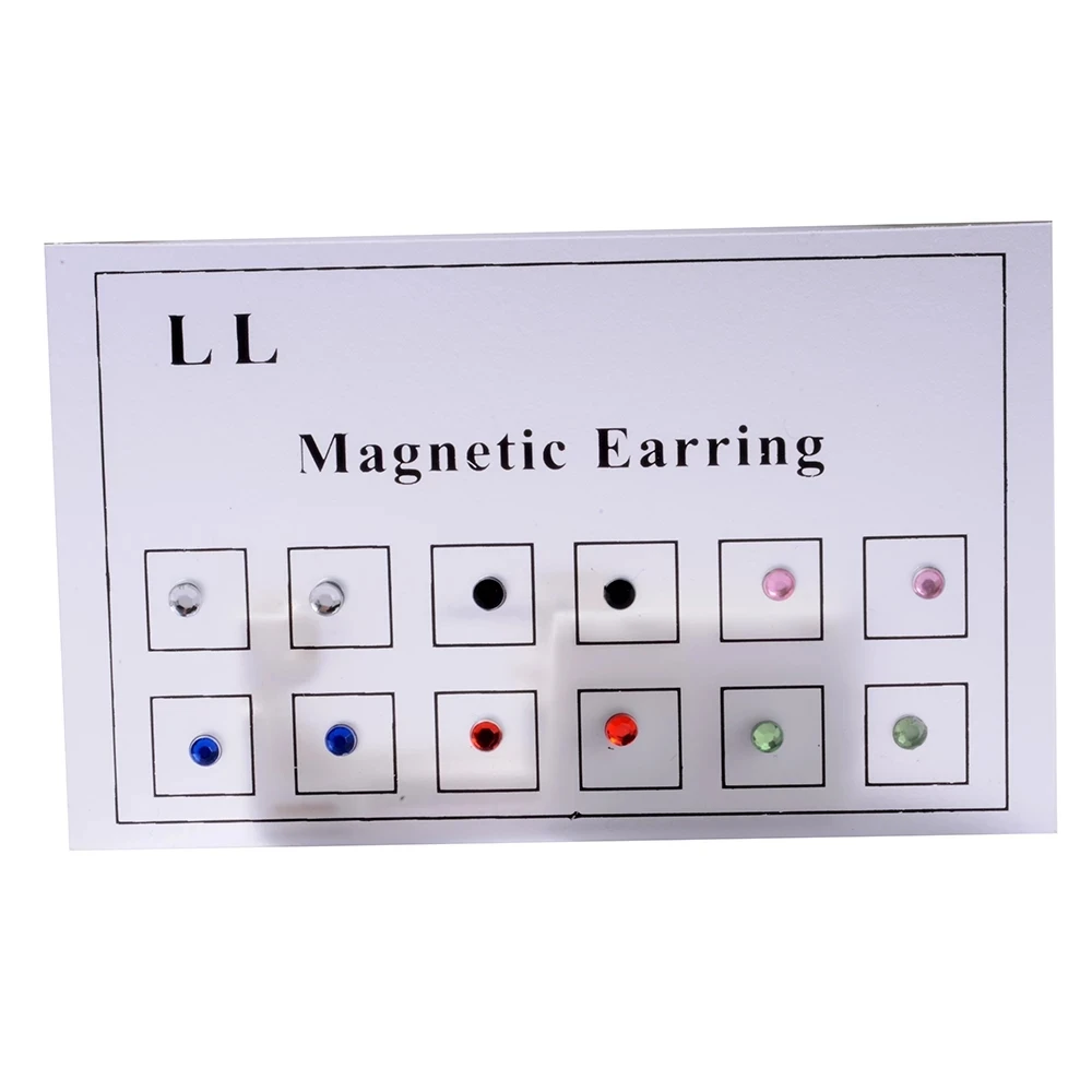12pcs/card 3mm Crystal Magnetic Stud Earring Magnet Nose Lip Stud For Unisex Non Piercing Tragus Magnetic Nose Stud