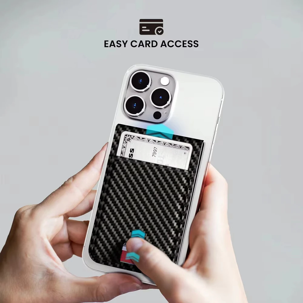 Carbon Fiber PU Leather Card Case RFID Blocking Portable Credit Card Holder Detachable Magnetic Phone Holder Wallet