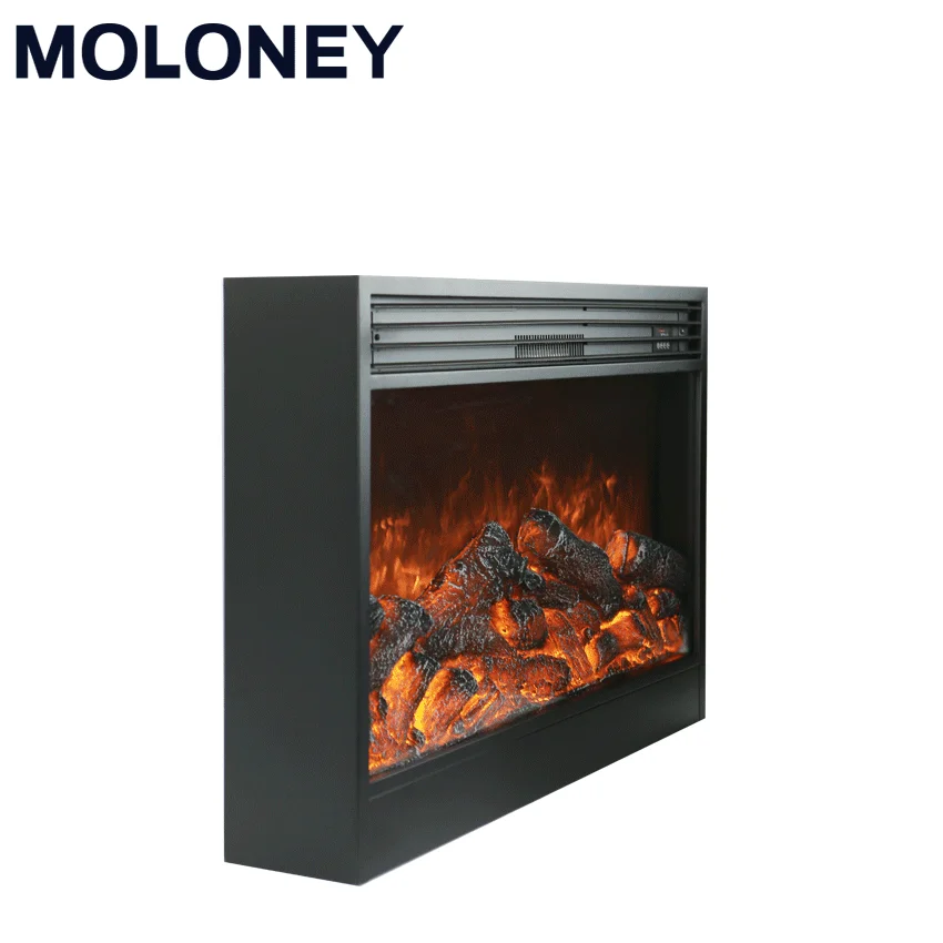 Black Cold rolled iron Mantel Wall built-in digital fire with manual button remote control cold orange flame Electric Fireplace