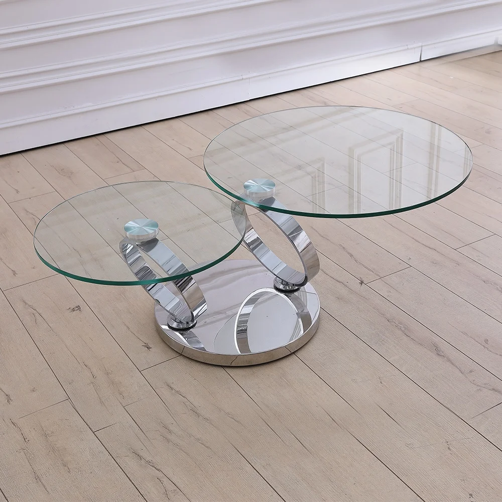 
manufacturer wholesale modern metal extendable rotating folding tempered glass coffee table 