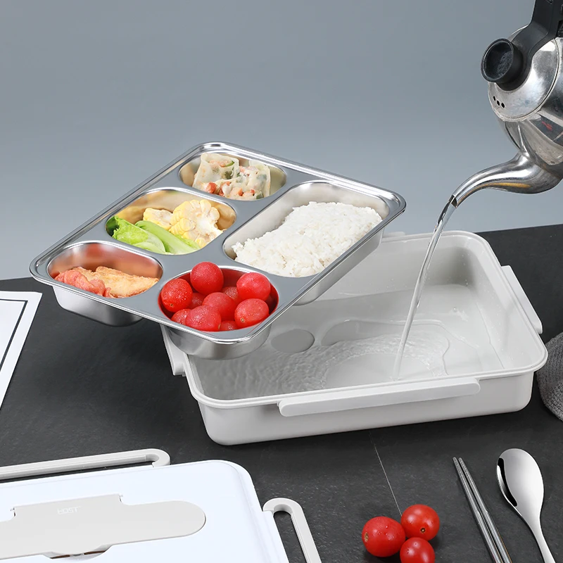 Stainless Steel Rectangular Divided Plates Tray 5 Sections Dinner Plates for Adults ,Kids, Campers