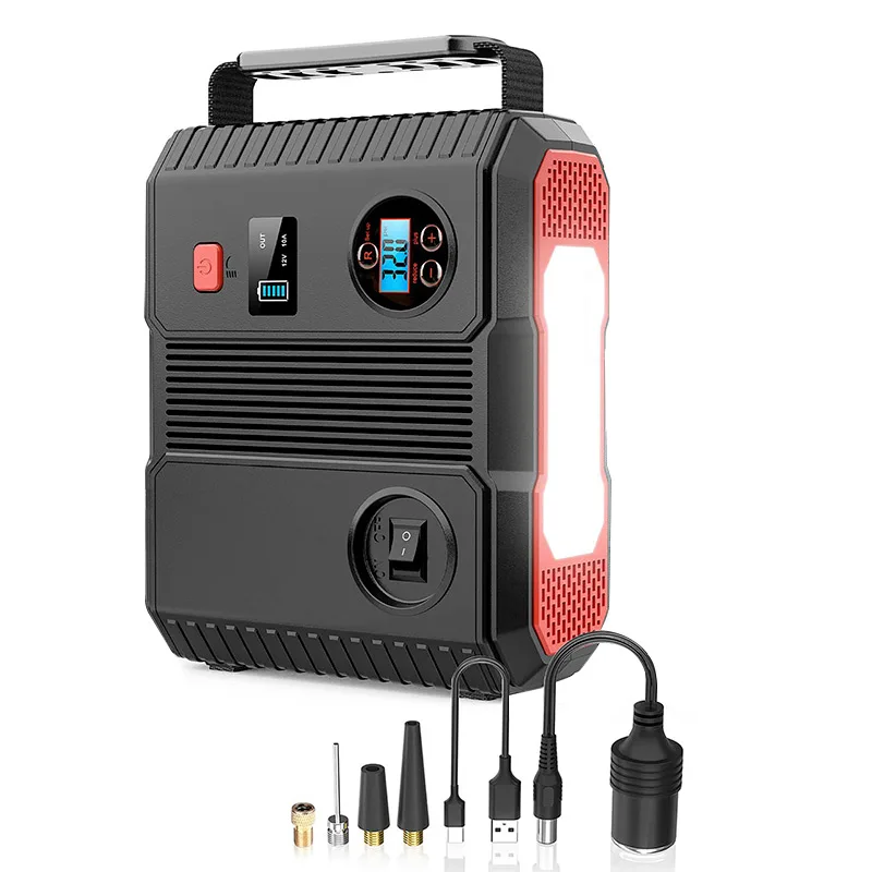 Portable Jump Starter with Air Compressor Power Bank Tire Inflator Pump 12V Starting Device Car Booster