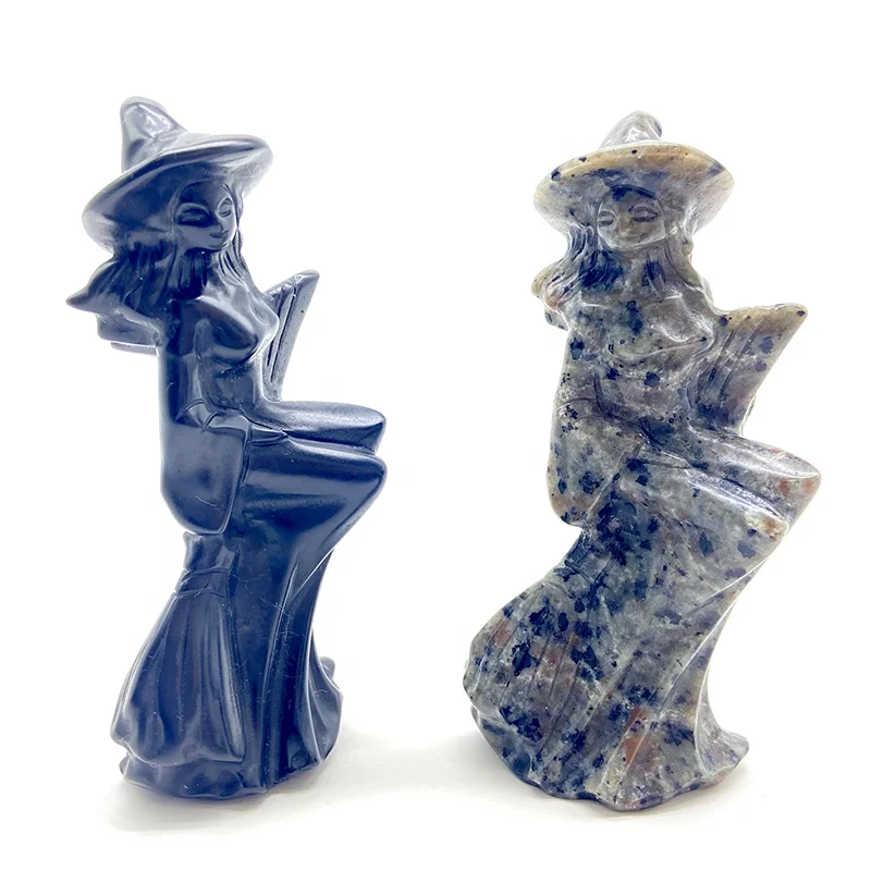 Carving Witch Yooperlite Figurine Obsidian Crystal Wholesale Natural Black Europe Feng Shui New Year Holiday Decoration & Gift