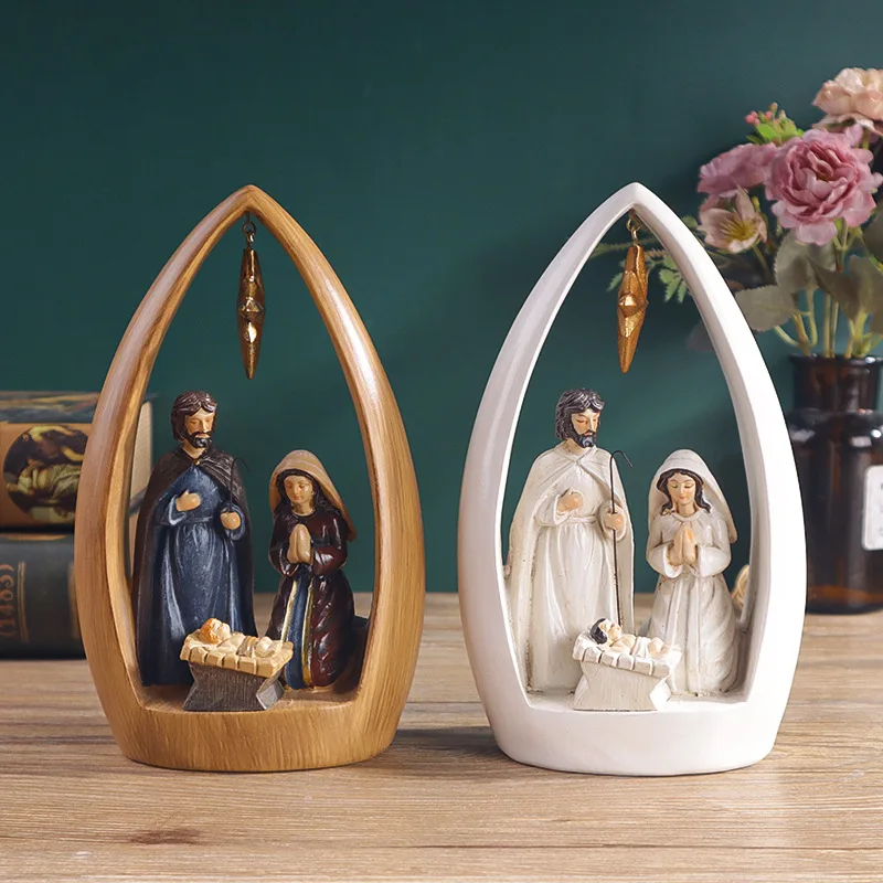 Creative Resin crafts Polyresin Religious Holy Family Jesus Birth Nativity Statue Home Living Room Tabletop Decoration
