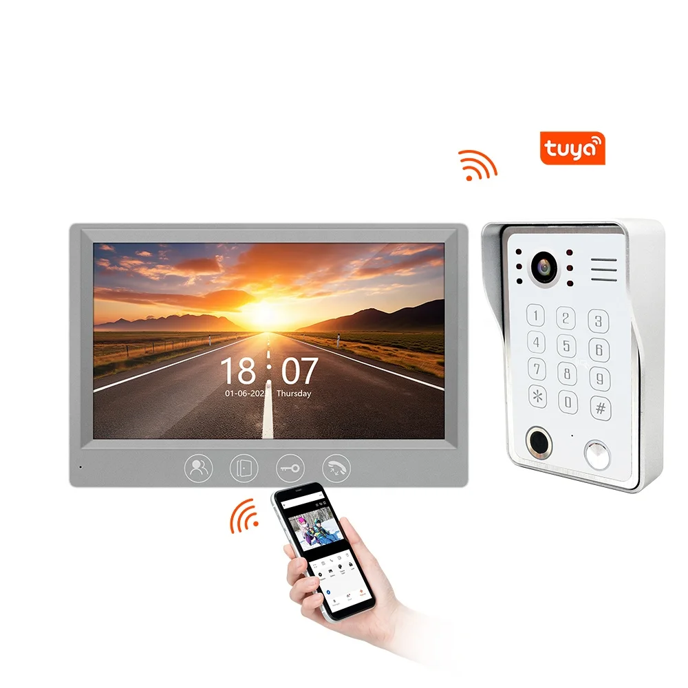 Video Door Phone System 7 Inch Clear LCD Monitor Wired Video Intercom Video Doorbell for Apartment and Villa Support Monitoring