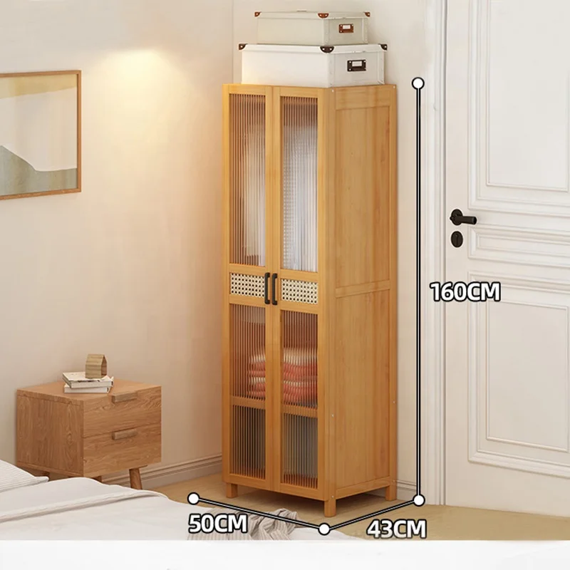 Simple  Solid Wood Minimal Rent Room Hanging Wardrobe Cane Weaving Bedroom Clothes Storage cabinet 2022WL-034