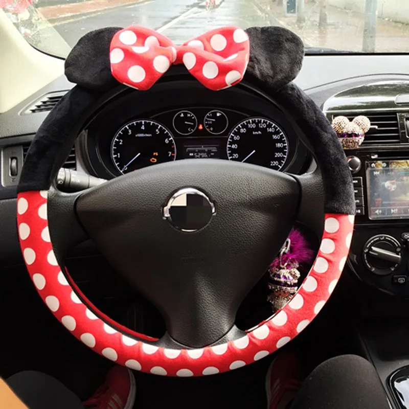 Korea style Mickey Car steering wheel cover non-slip Cute plush handlebar cover for women car decoration