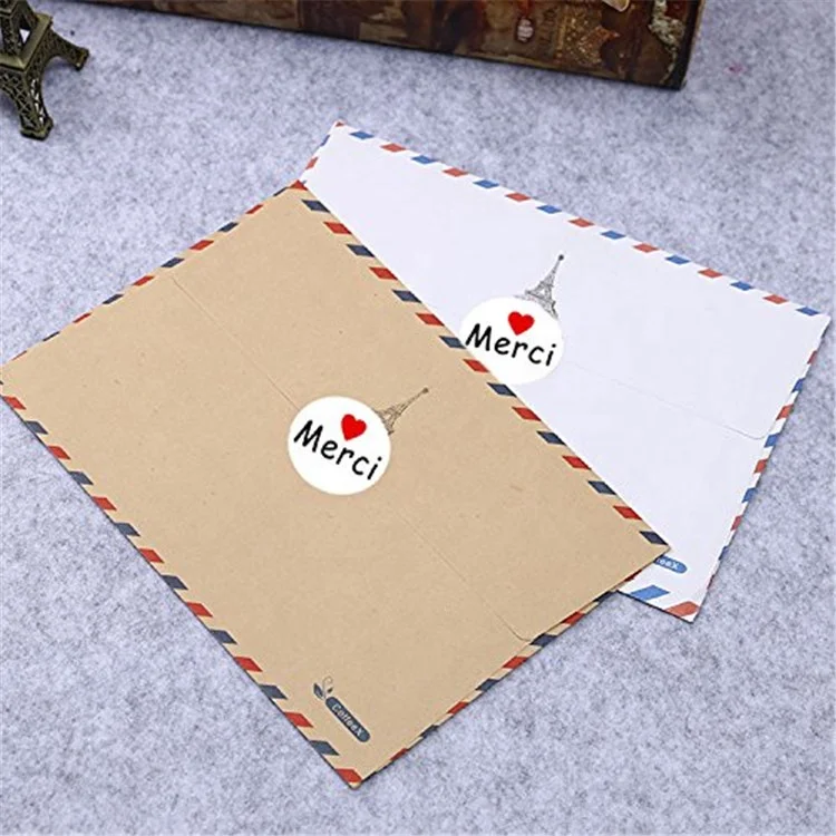 Hybsk 1 Inch Round French Thank You Merci Stickers White Adhesive Labels with Red Heart 1,000 Labels Per Roll
