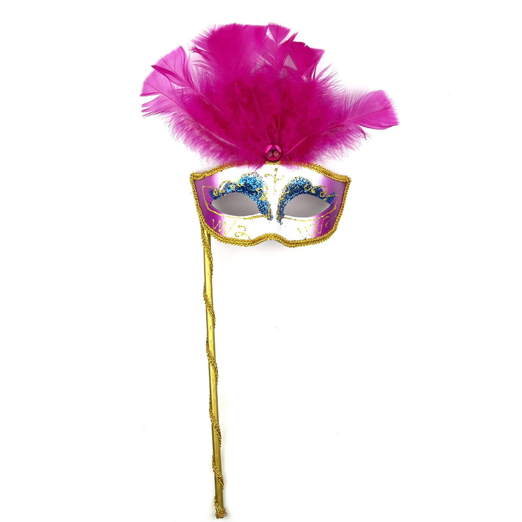 HOT Ladies Fashion Sexy Venice Hand Painted Princess Masquerade Party Feather Mask with Stick Handheld Feather Masks