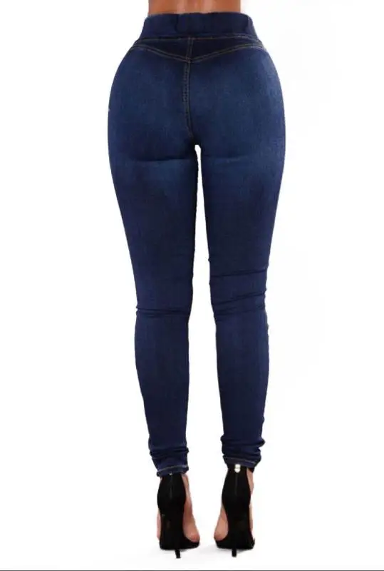 Fashion elasticity high waist denim jeans women skinny high quality pencil cotton denim jeans pants blue trousers