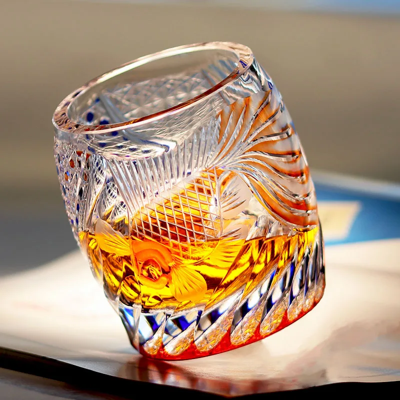 Luxury 270ml Hand Cut To Clear Blue Red Crystal Glass Tumbler Edo Kiriko Whiskey Glass Party Wedding Drinkware  Best for Gift
