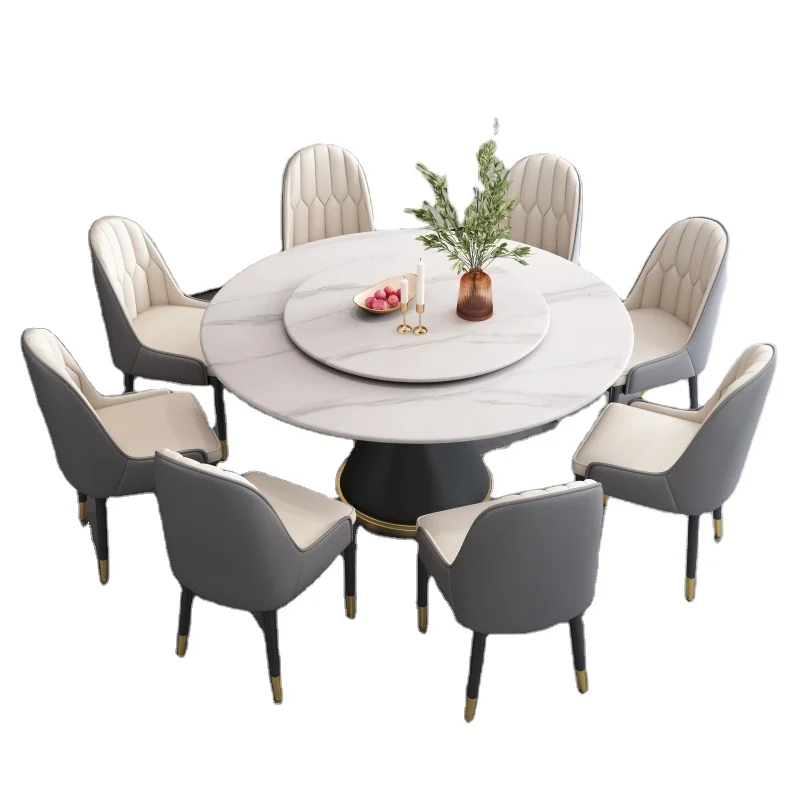 Customized Light Luxury Modern Simple Dining Table and Chair Combination Round Marble Table  Dining Room Furniture for hotel