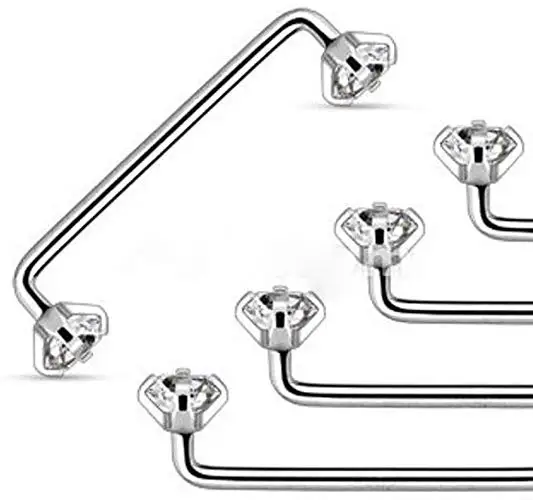 G23 Titanium Staple Surface Barbell with Prong Set Crystal Gems Top