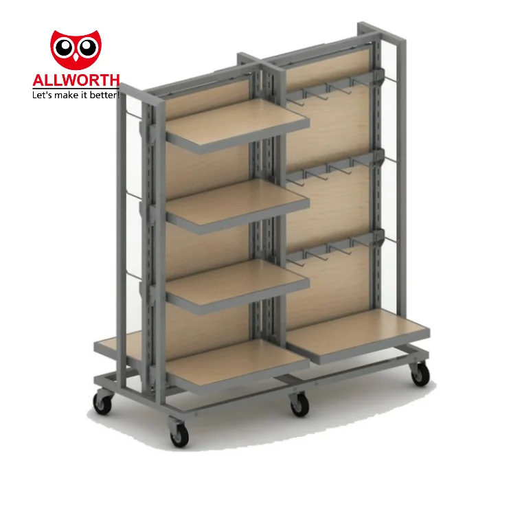 Adjustable Middle Duty Groceries 4-way Rolling Snack Showing Display Rack