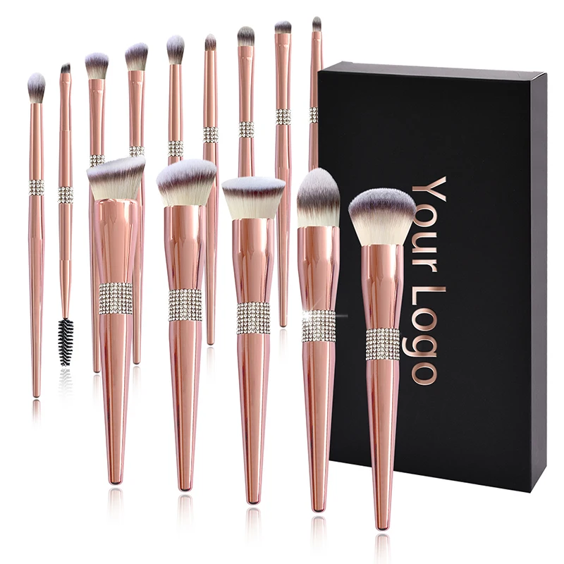 High quality facial makeup tool kits  professional eyeshadow foundation rose gold diamond makeup brushes set
