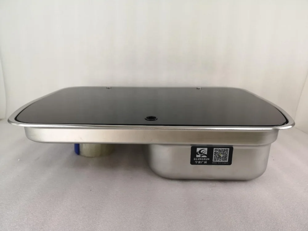 HEYRV 2 Burner Integrated Gas Stove 304 Stainless Steel with Black Glass Cover for Caravan Motorhome & RV Kitchen Sink