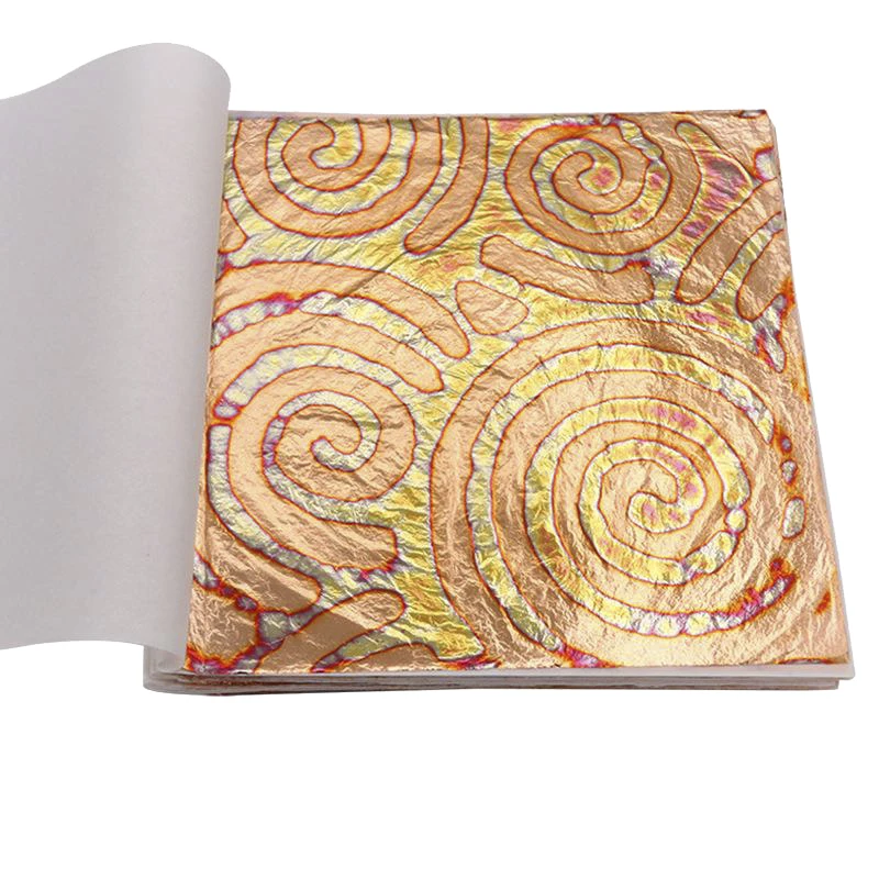 High Quality 50 sheets/booklet 14X14cm variegated leaf colorful gilding coral color foil