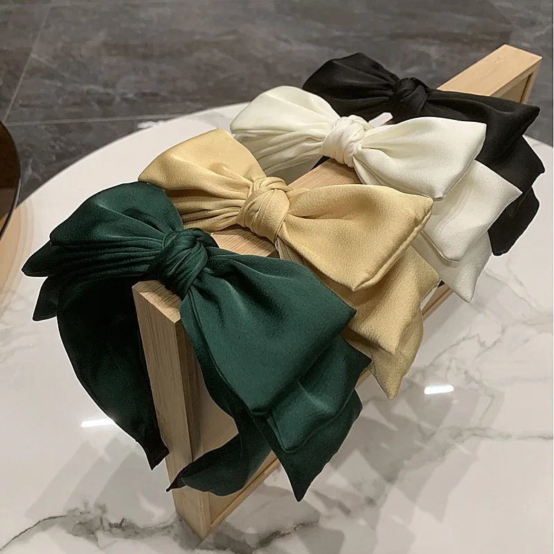 High quality vintage princess bows headband oversized bow headband satin bowknot headband girls