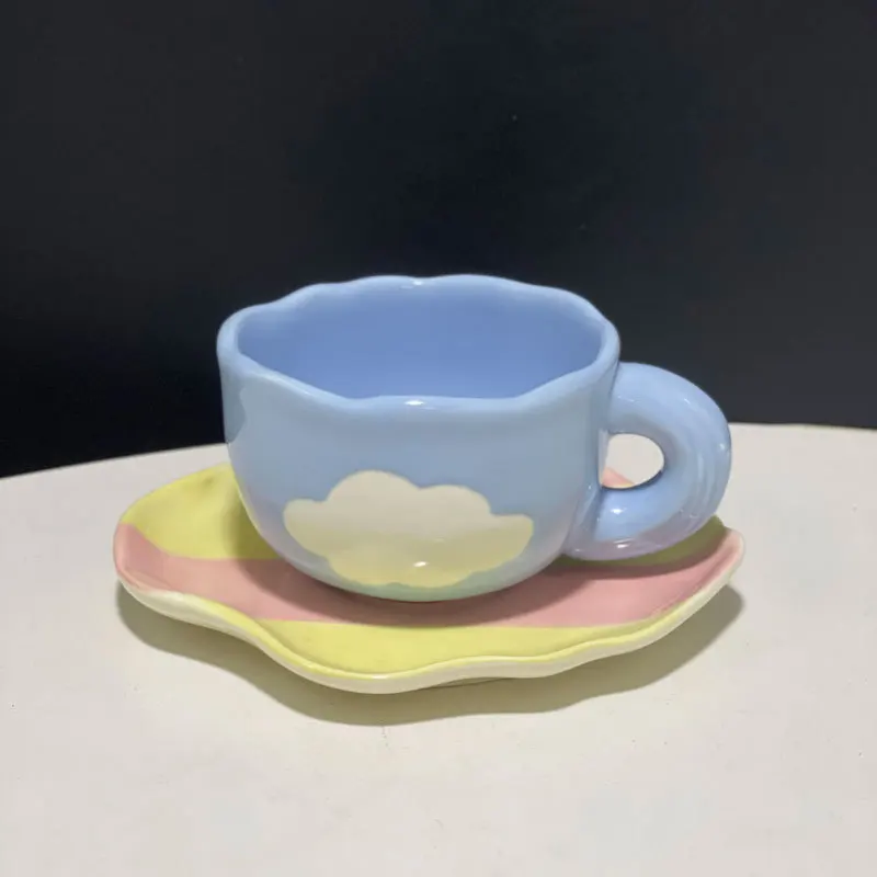 Ins Style Hand Painted Ceramic Mugs Personalized Original Design Coffee Cup Saucer For Tea Milk