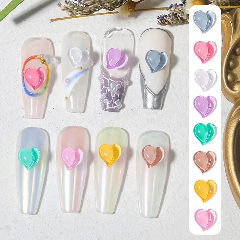 
SIQI 8*8mm Cute Resin Heteroideus Peach Love Heart Jelly Shimmer DIY Nail Charms 