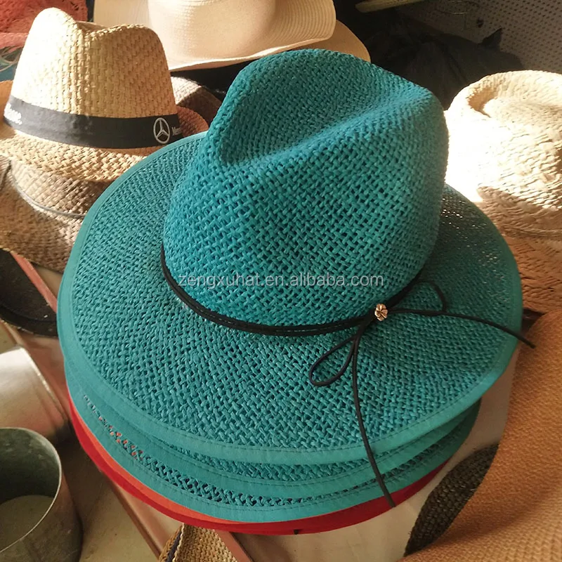 wholesale handmade weaving breathable Summer Sun Straw hat Panama fedora elegant lady sun green hat