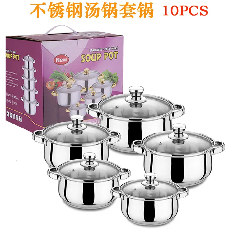 10Piece Set Stainless Steel Cookware Set kitchenware with Glass Lids 16 to 24cm big cooking pot for Kitchen 304 Grade Quality