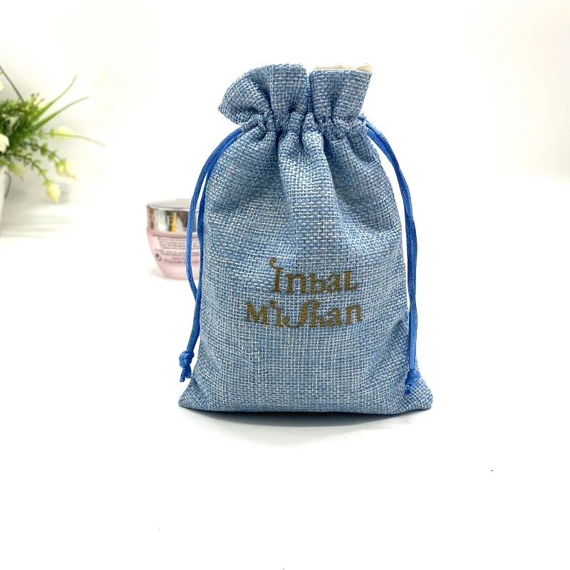 Personalized  Custom Logo  wedding souvenir Gift Pouch Jute burlap Packaging Drawstring Bag