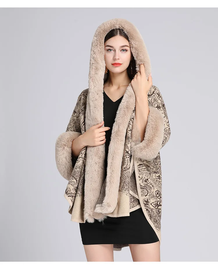 Elegant Winter Faux Mink Fur Cardigan Shawl Warm Hooded Coat