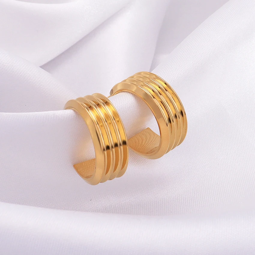 Luxury Stainless Steel 18k Gold Plated Round Hoop Earrings Minimalist Waterproof Striped C- Shape Chunky Earrings For Women