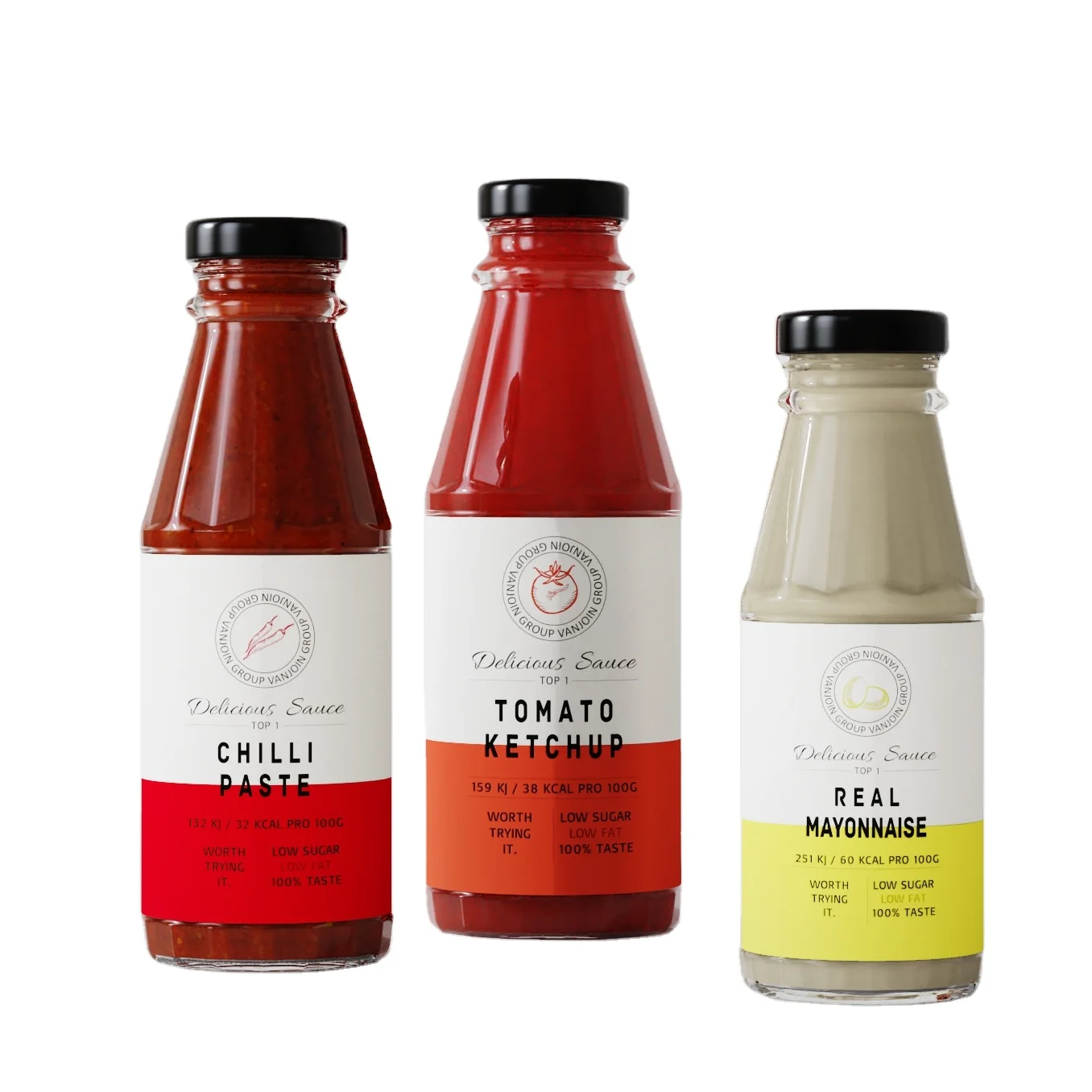 Factory Supply Package Customized 16 Ounce Glass Sauce Bottle with Black Metal Lids Glass Bottles for Sauce Ketchup Syrups