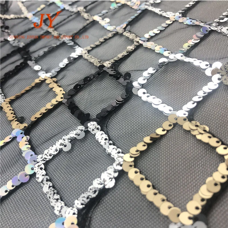 Colorful rhombus embroidered elastic glitter paillette spangle geometric all over sequins embroidery sequin fabric