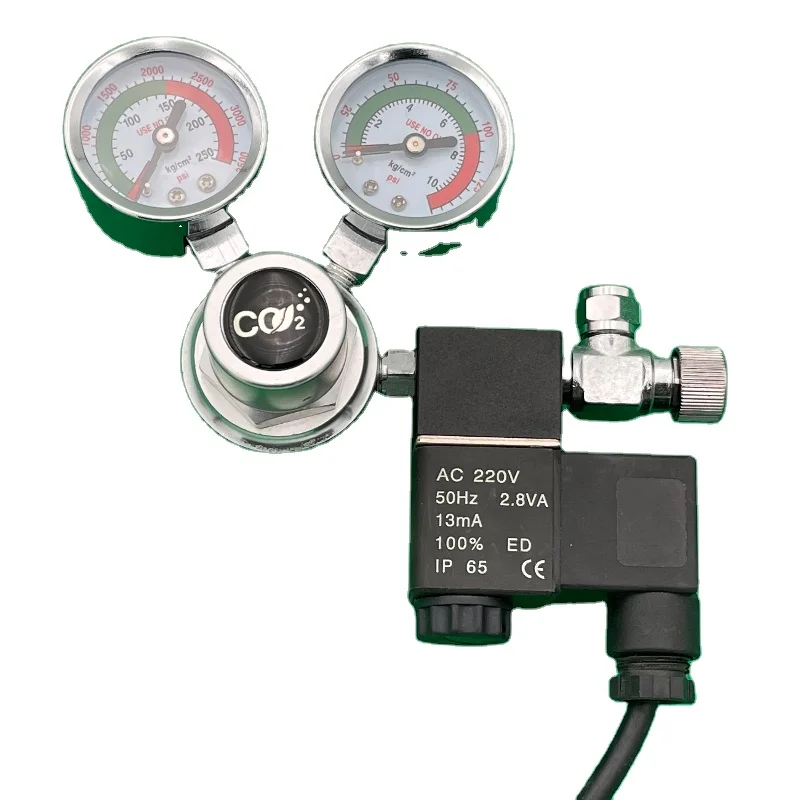 Thread G5/8-INT Dual Gauge Aquarium Co2 Regulator With Check Valve Bubble Counter Magnetic Solenoid Valve