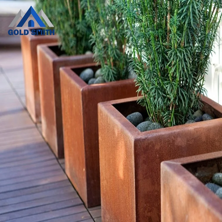 Cafe Barrier Welding Large Size Outside Durable Metal Planter Box Corten Steel Pots