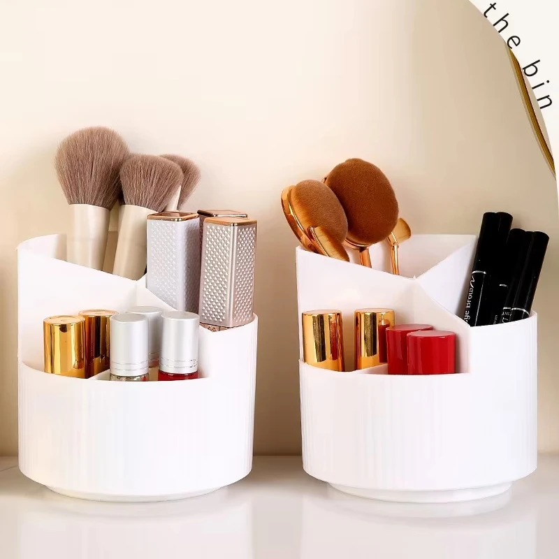 360 Degree Rotating Plastic Desk Organizer 3 Compartments School Office Stationery Pencil Pen Makeup Holder Storage Boxes Bins