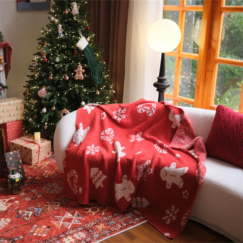 Thanksgiving Day Gingerbread Man 100% feather microfiber super warm knitted blanket for Christmas KRS
