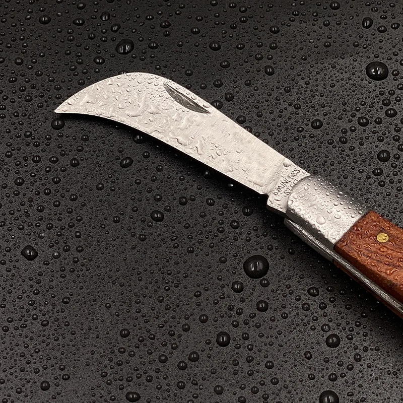Multi Functional Folding Wooden Handle Stainless Steel Knife Plant Fruit Grafting Knife For Garden Camping