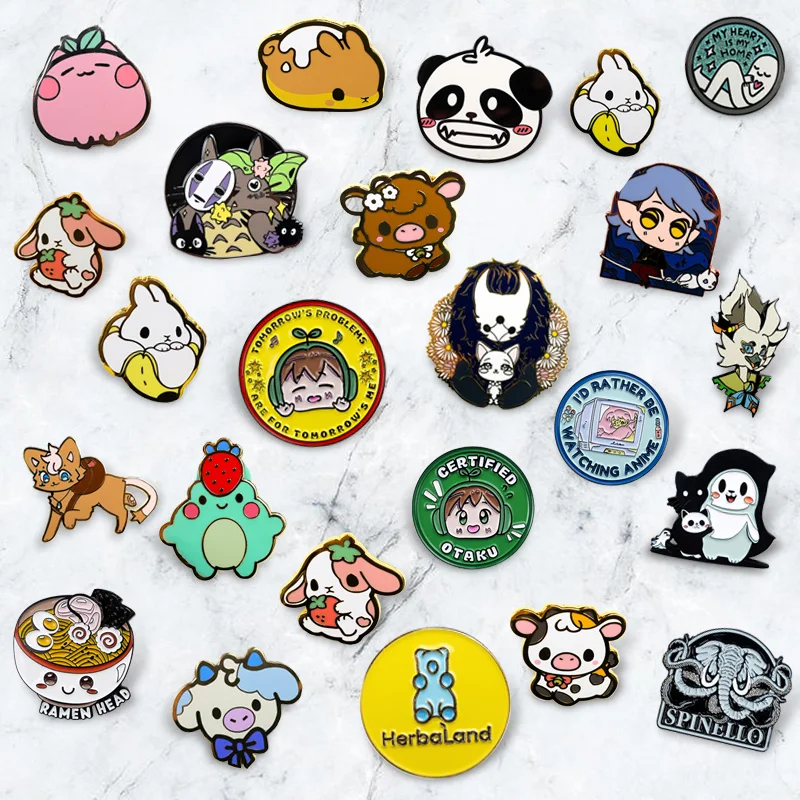 Wholesale soft hard enamel pins custom shape hat pins anime pins with chain manufacturers