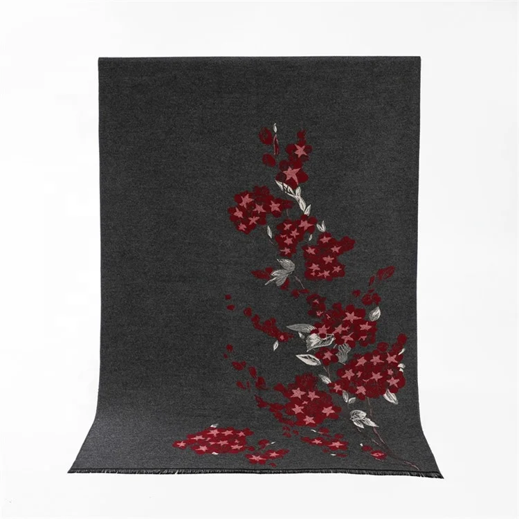 High Quality Best Selling Multiple Colour Jacquard Soft Winter Woman Scarf Shawl With Cherry Blossoms