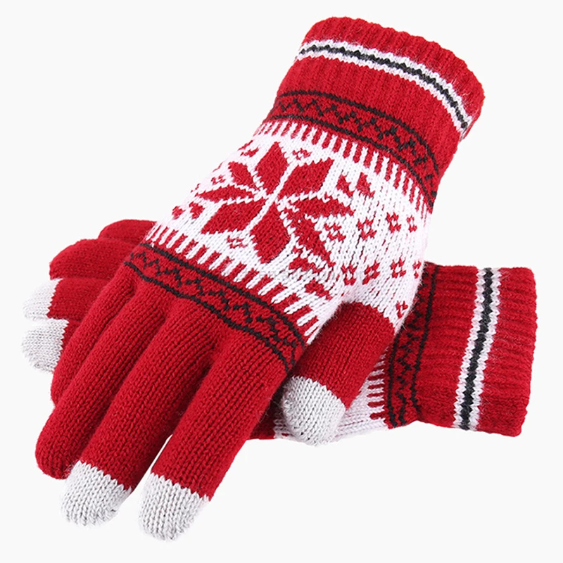 Jacquard Weave Snow Design Knitted Winter TouchScreen Gloves Winter Knit Warmer Touch Screen Mittens-----Accept Custom Design