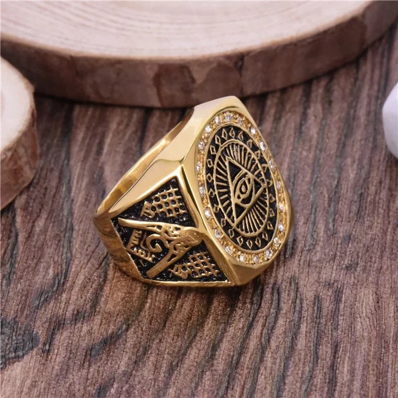 custom 316 stainless steel gold crystal  Illuminati rings masonic eyes ring women girls