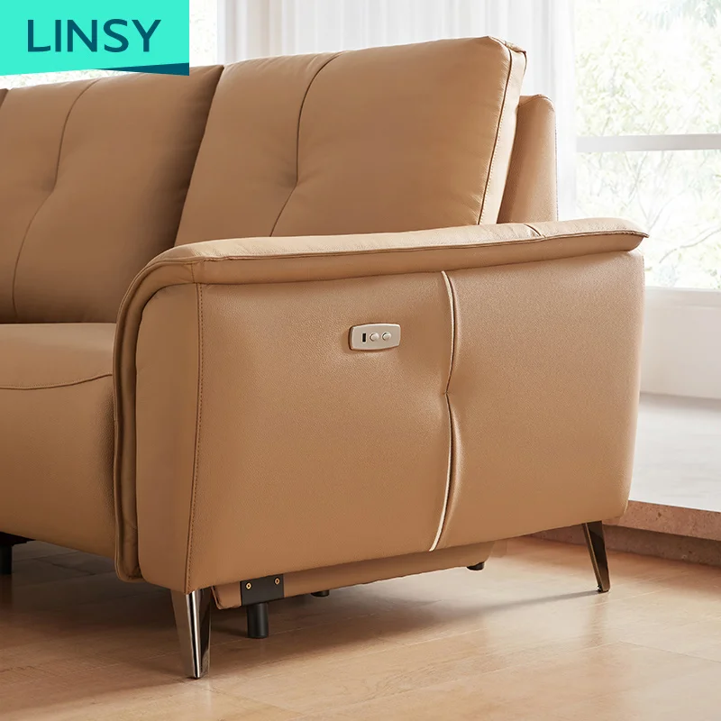 Linsy Luxury Recliner Leather Electric Modern corner lounge living room furniture sofa set Home 3 Seater Sofa