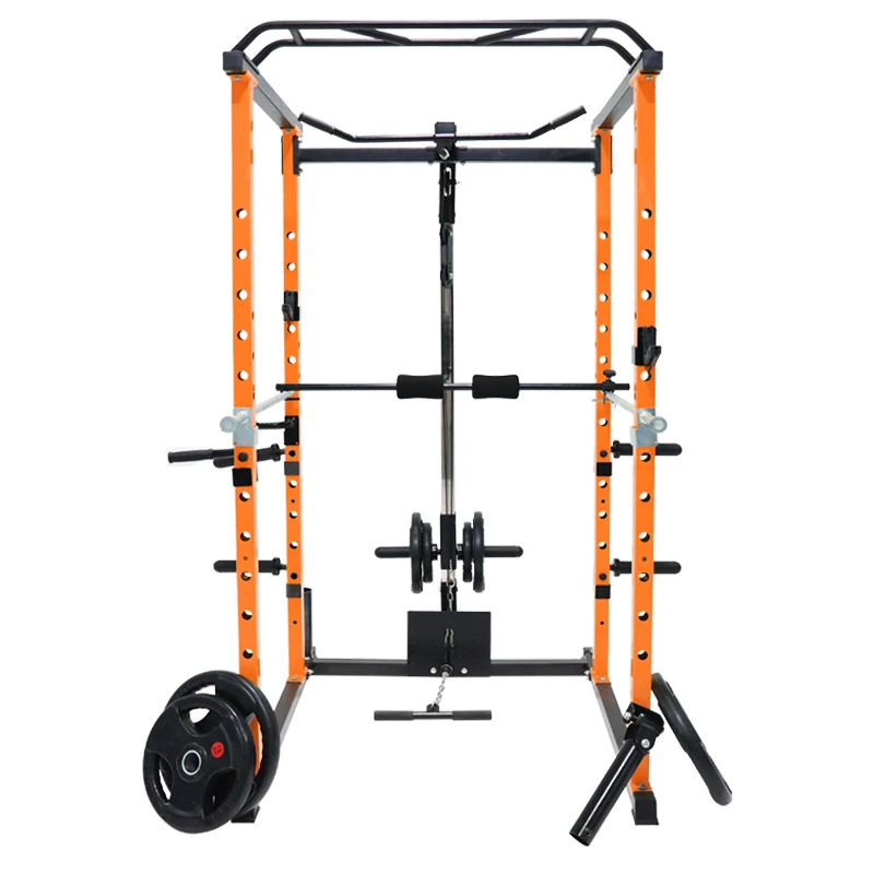 
FlagWorld Custom logo Orange Squat rack Power Cage with LAT Pull Down and Landmine Power Rack Full Home Gym for Weightlifting 